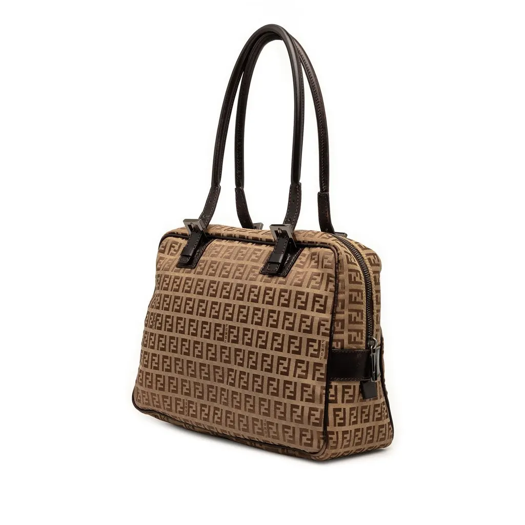 Fendi Zucchino Canvas Shoulder Bag Beige Good - Back View