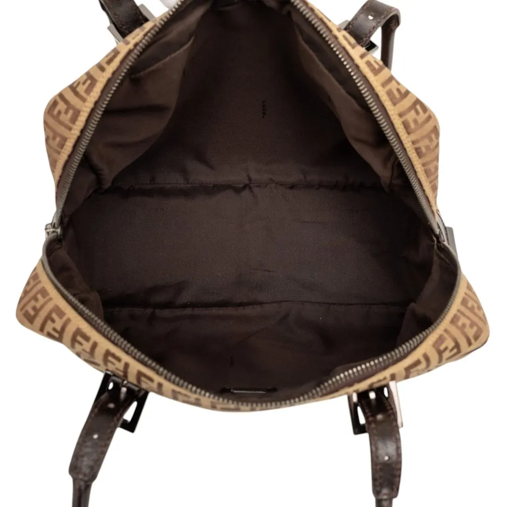 Fendi Zucchino Canvas Shoulder Bag Beige Good - Model View