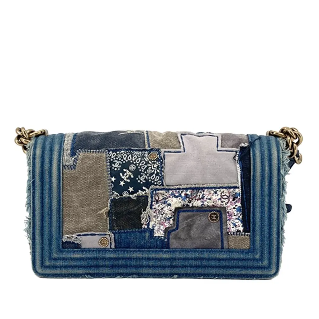 Chanel Old Medium Denim Patchwork Boy Bag Blue Denim Very good - Back View