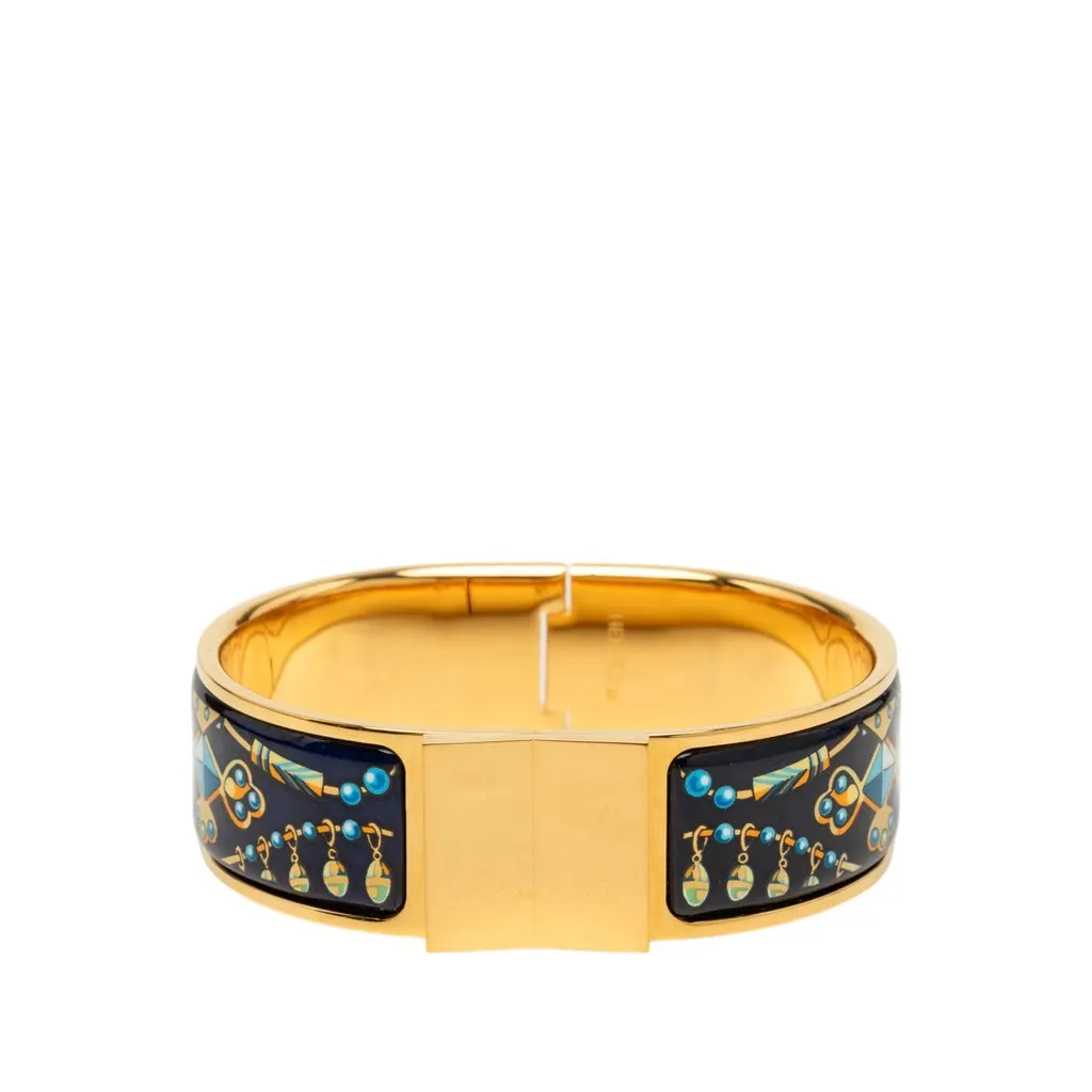 Hermès Wide Printed Enamel Loquet Bracelet PM Black Very good - Front View