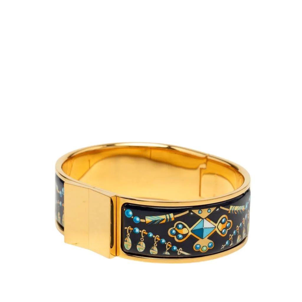 Hermès Wide Printed Enamel Loquet Bracelet PM Black Very good - Back View
