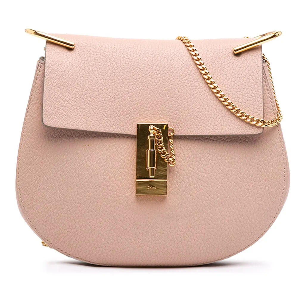 Chloé Small Grained Calfskin Drew Crossbody Pink Leather Very good - Front View