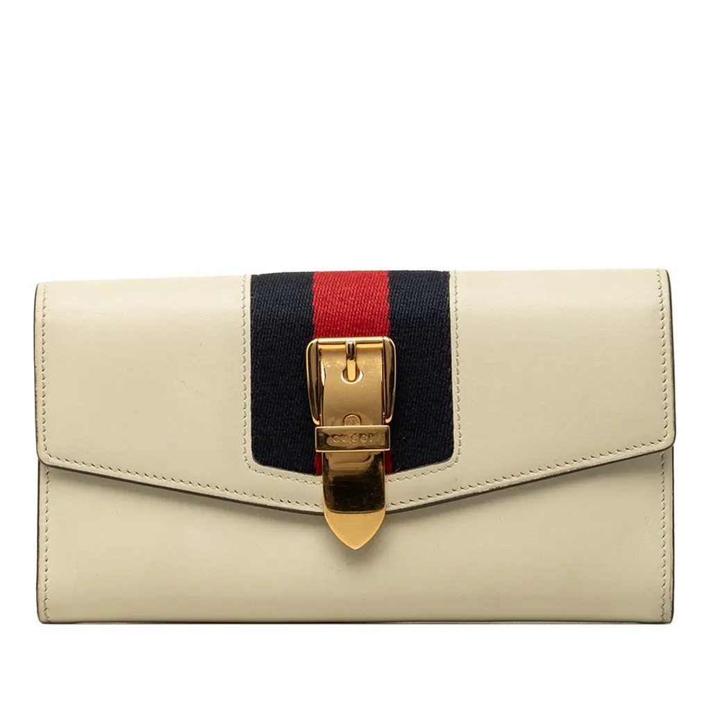 Gucci Calfskin Sylvie Continental Long Wallet White Leather Very good - Front View