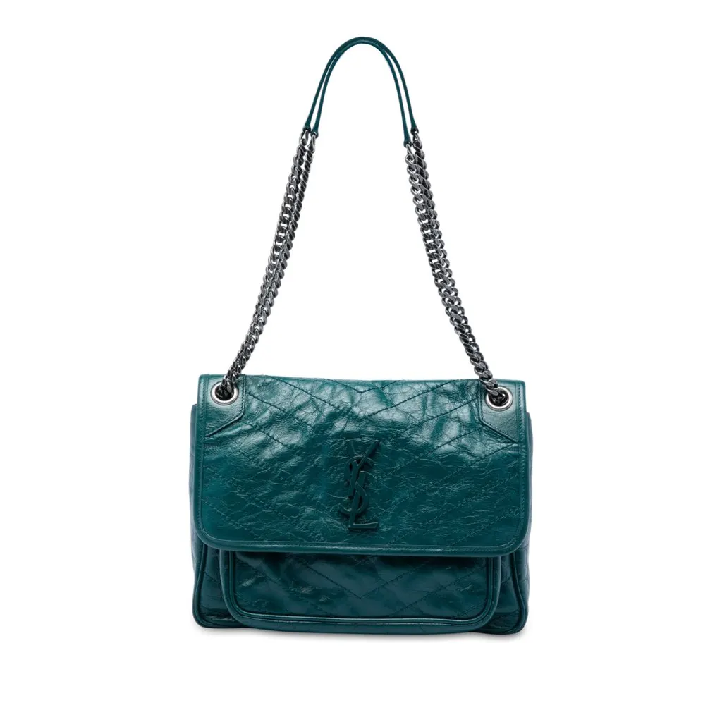 Saint Laurent Medium Crinkled Calfskin Niki Green Leather Very good - Front View