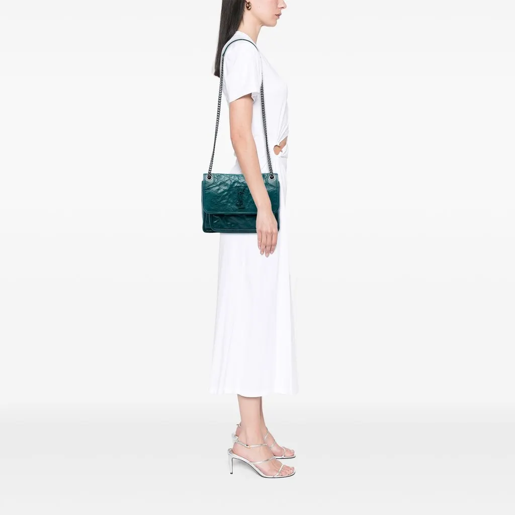 Saint Laurent Medium Crinkled Calfskin Niki Green Leather Very good - Box View