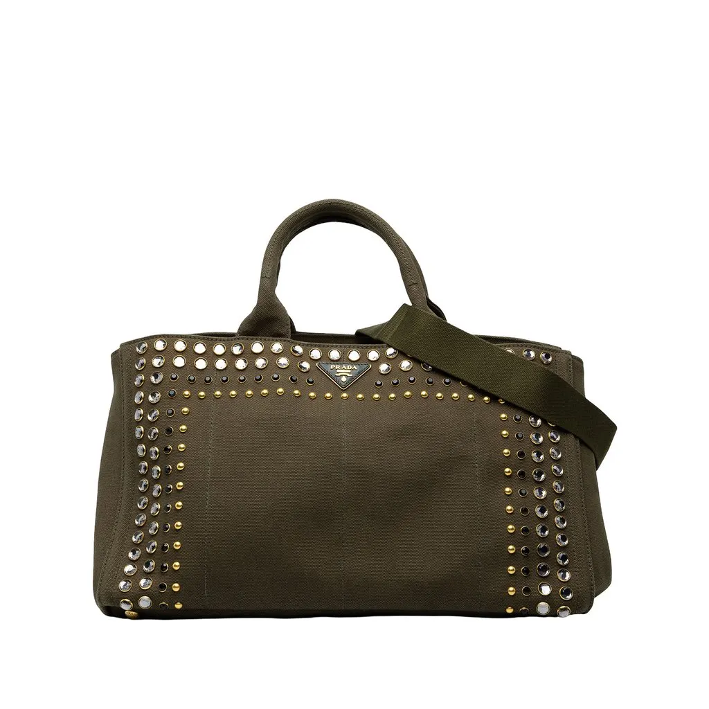 Prada Large Canvas Canapa Bijoux Satchel Green Canvas Very good - Front View