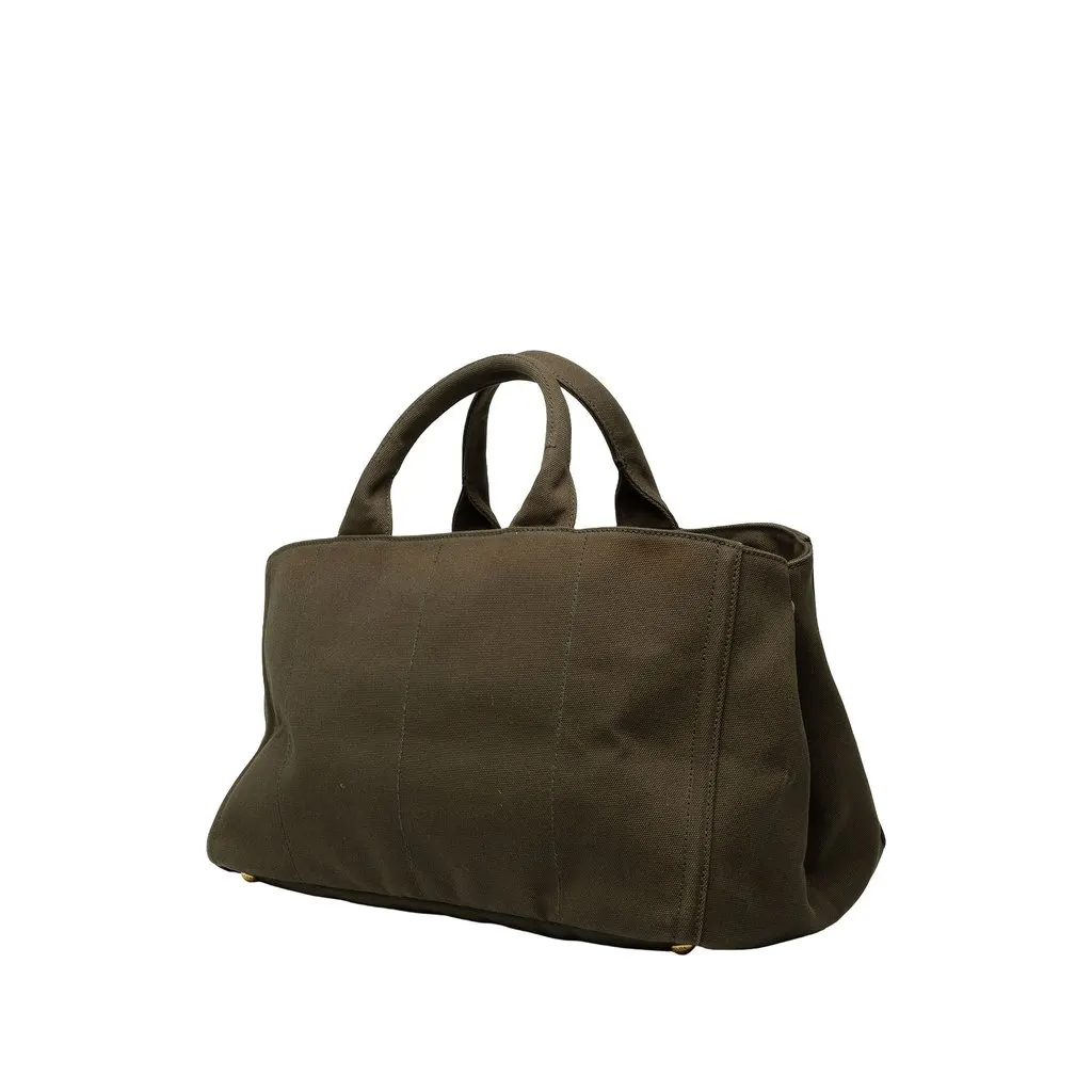Prada Large Canvas Canapa Bijoux Satchel Green Canvas Very good - Back View