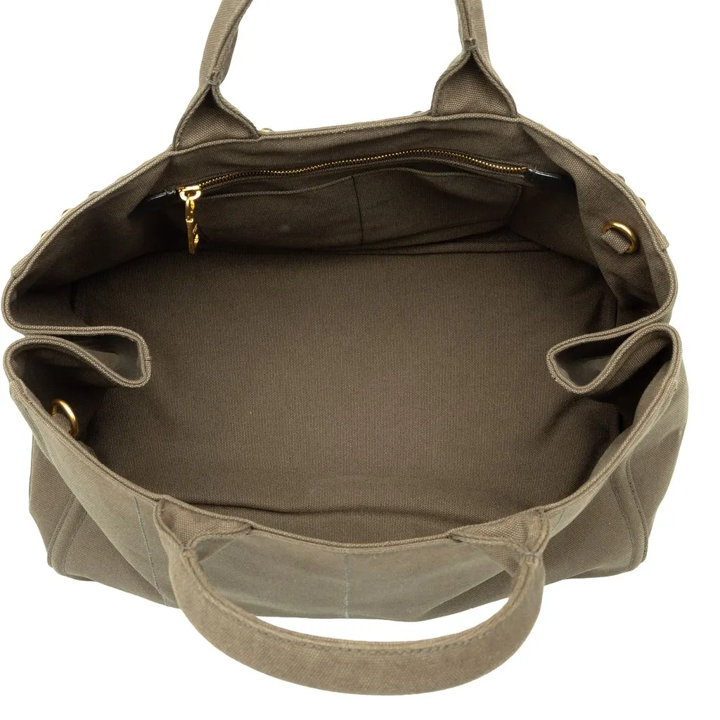 Prada Large Canvas Canapa Bijoux Satchel Green Canvas Very good - Model View