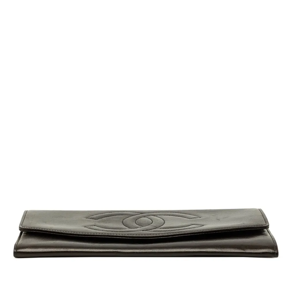 Chanel CC Lambskin Stitched Double Flap Long Wallet Black Leather Very good - Inside View