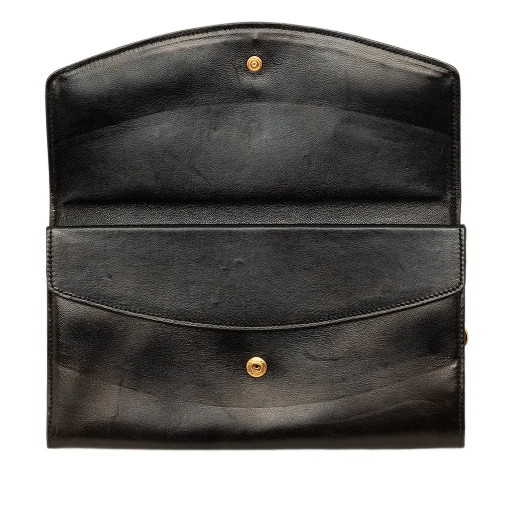 Chanel CC Lambskin Stitched Double Flap Long Wallet Black Leather Very good - Box View