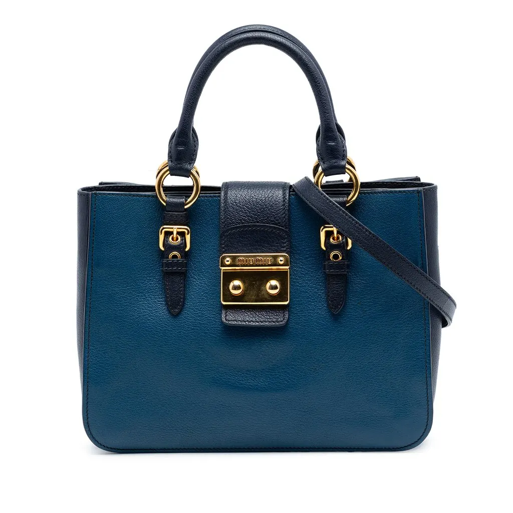 Miu Miu Bicolor Goatskin Madras Satchel Blue Leather Very good - Front View