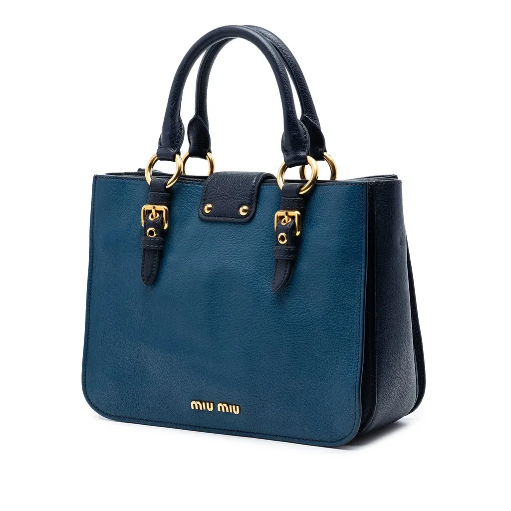 Miu Miu Bicolor Goatskin Madras Satchel Blue Leather Very good - Back View