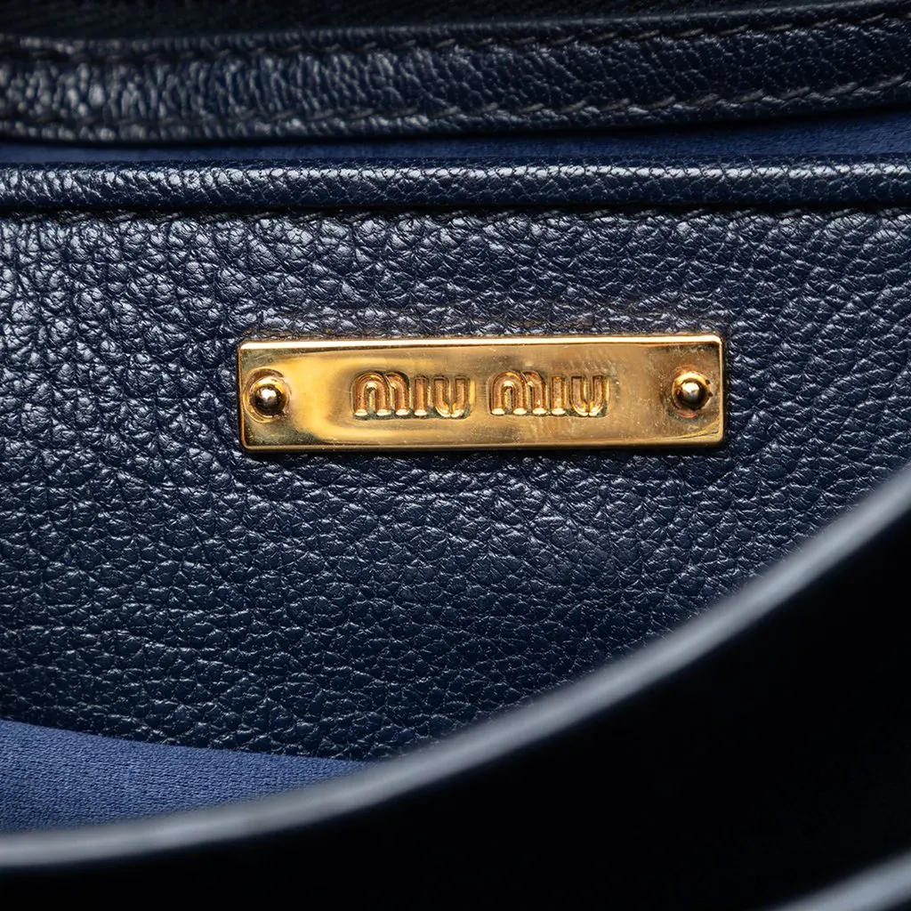 Miu Miu Bicolor Goatskin Madras Satchel Blue Leather Very good - Box View