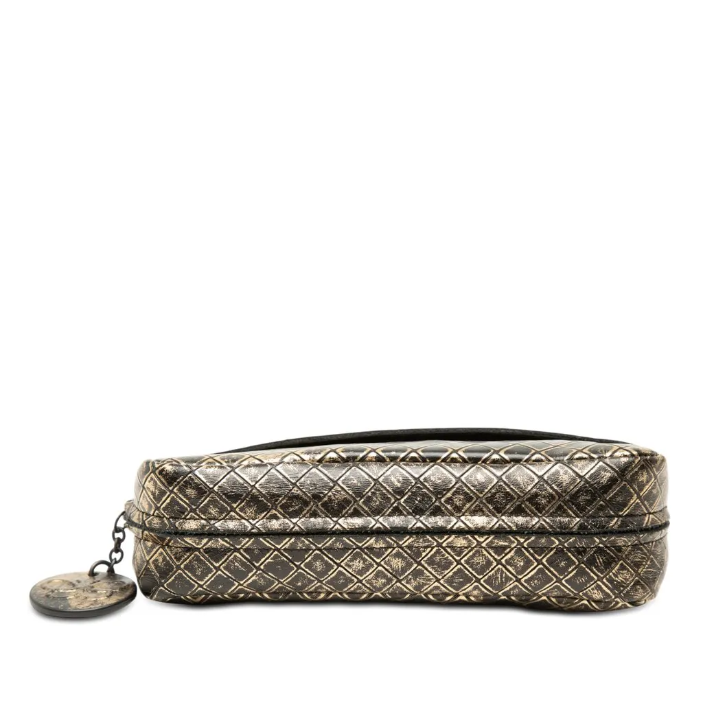Bottega Veneta Metallic Calfskin Intrecciomirage Chain Flap Crossbody Gold Leather Very good - Inside View