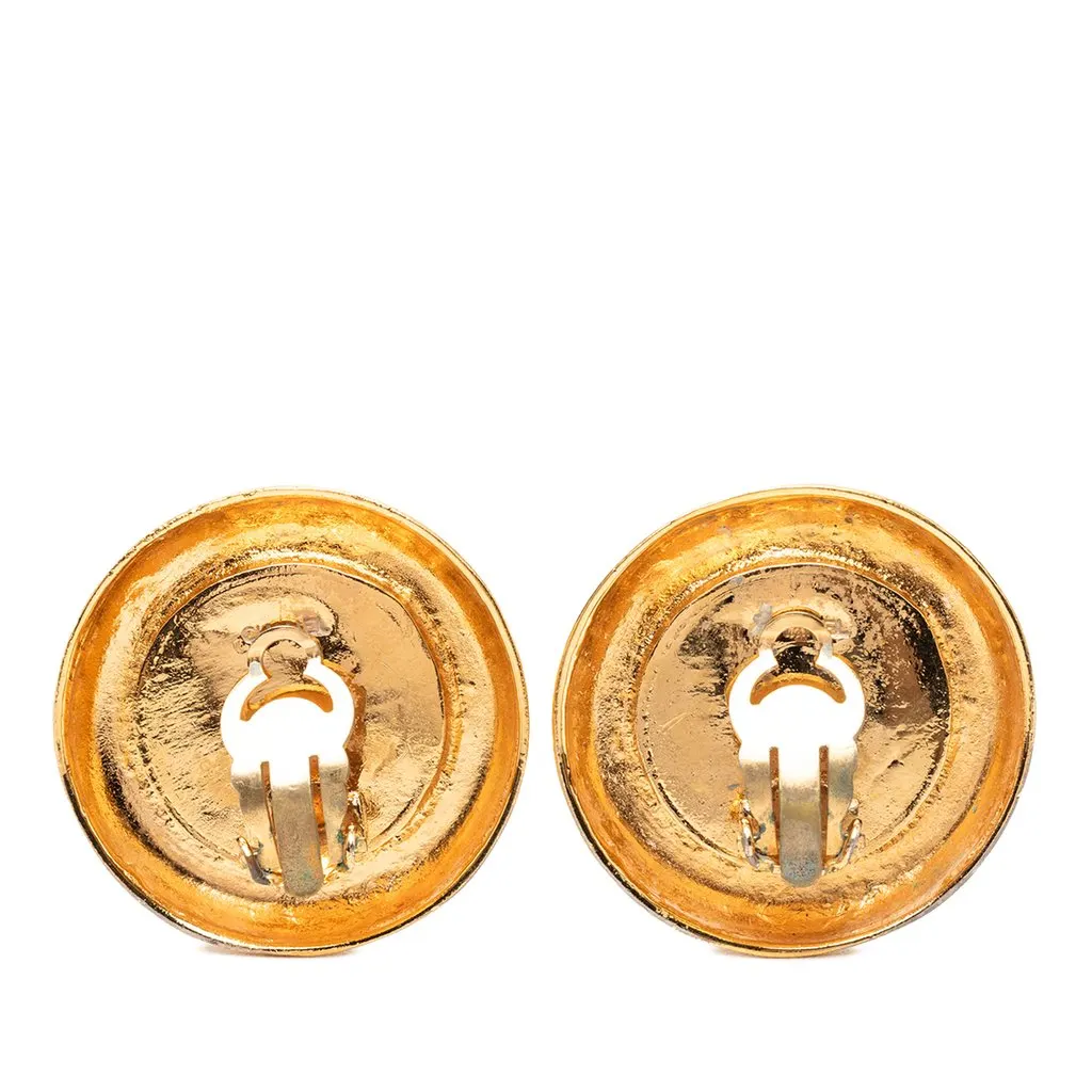 Chanel Gold Plated Faux Pearl 31 Rue Cambon Round Clip On Earrings Gold Metal Very good - Back View