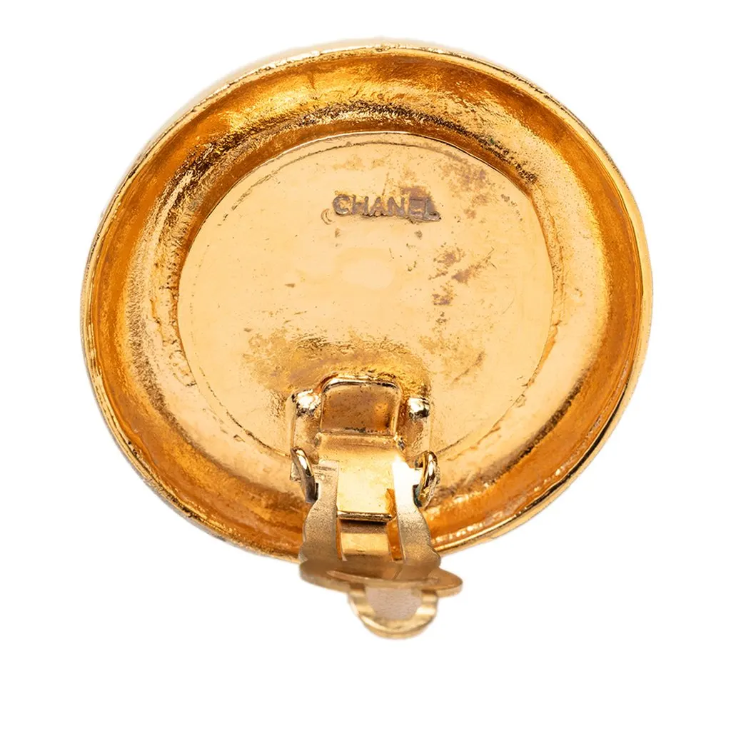 Chanel Gold Plated Faux Pearl 31 Rue Cambon Round Clip On Earrings Gold Metal Very good - Inside View