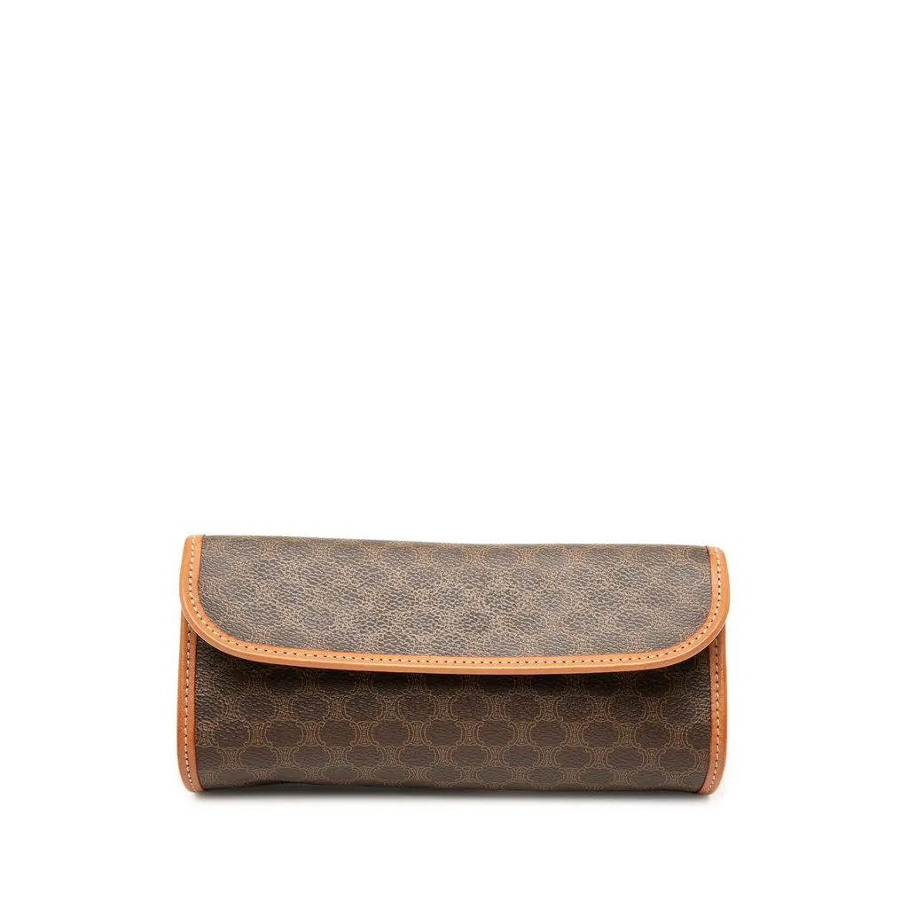 Celine Macadam Coated Canvas Clutch Brown Very good - Front View