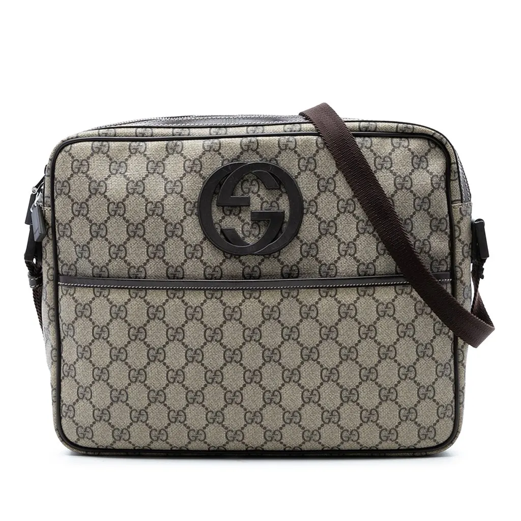 Gucci GG Supreme Interlocking G Crossbody Beige Canvas Very good - Front View