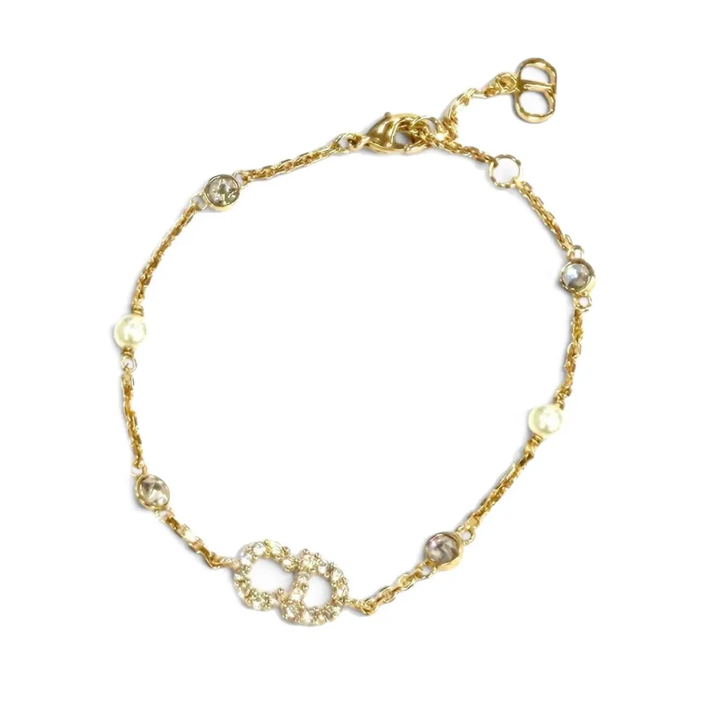 Dior Gold Plated Crystal and Faux Pearl Clair D Lune Bracelet