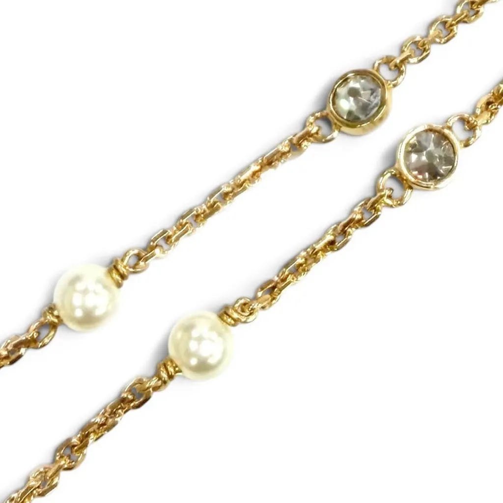 Dior Gold Plated Crystal and Faux Pearl Clair D Lune Bracelet Gold Metal Very good - Model View