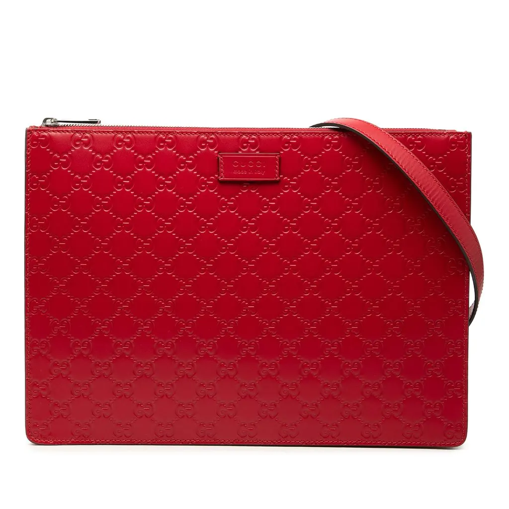 Gucci Guccissima Zip Messenger Bag Red Leather Very good - Front View