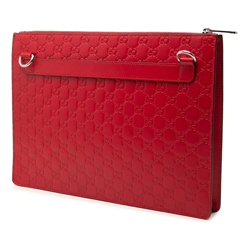 Gucci Guccissima Zip Messenger Bag Red Leather Very good - Back View