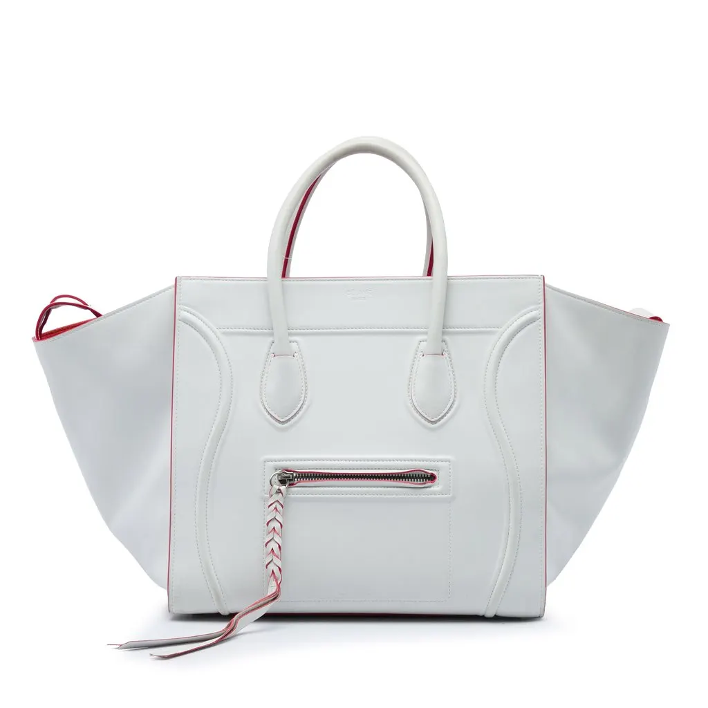 Celine Medium Leather Phantom Luggage Tote White Leather Good - Front View