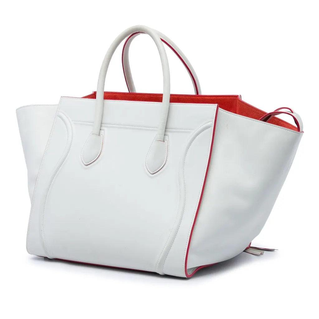 Celine Medium Leather Phantom Luggage Tote White Leather Good - Back View