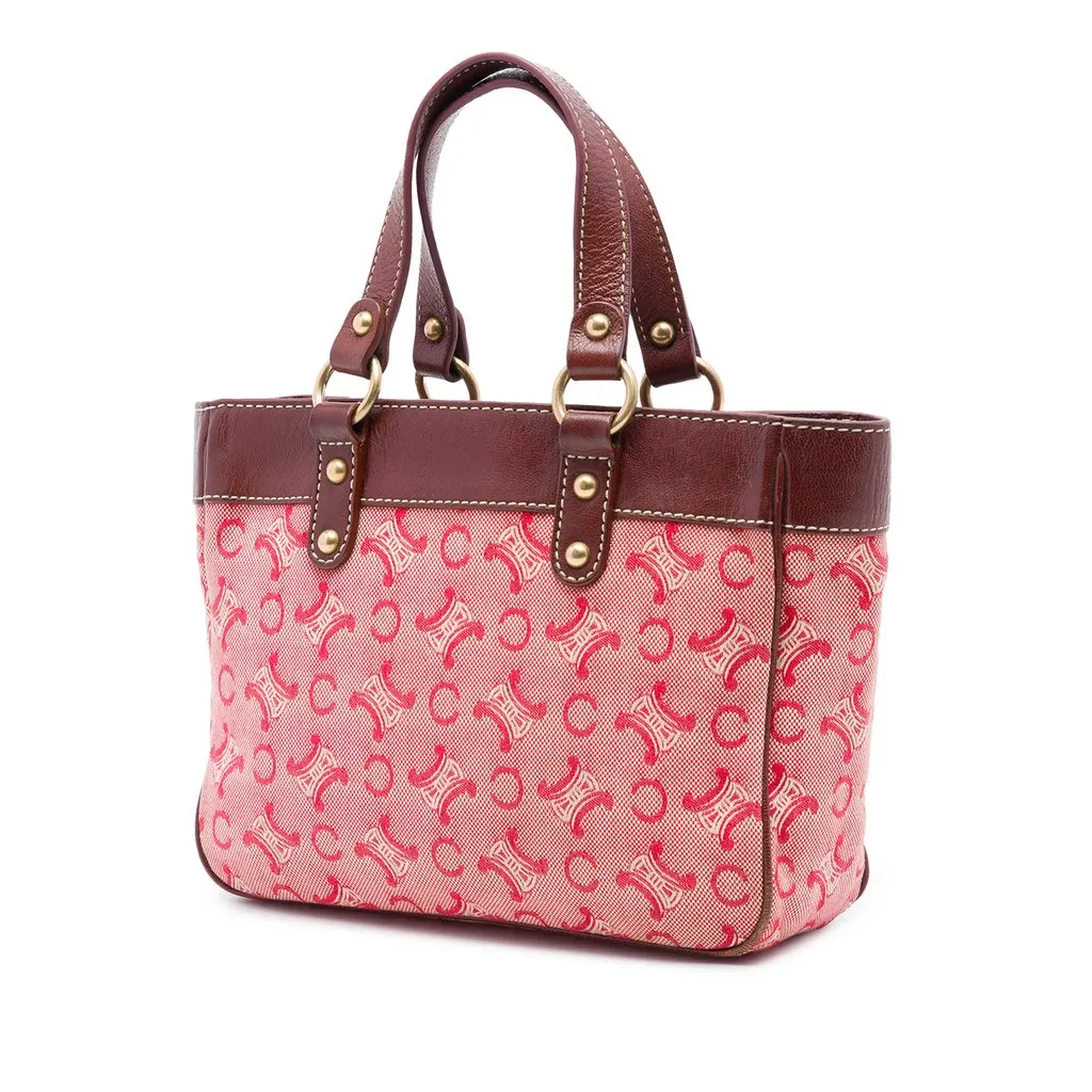 Celine C Macadam Canvas Handbag Red Canvas Very good - Back View