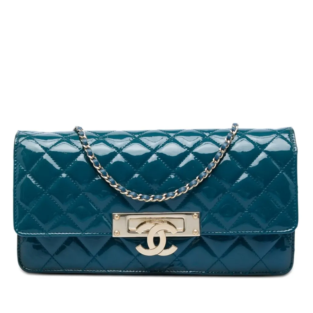 Chanel Quilted Patent Golden Class East West Wallet on Chain Blue Leather Very good - Front View