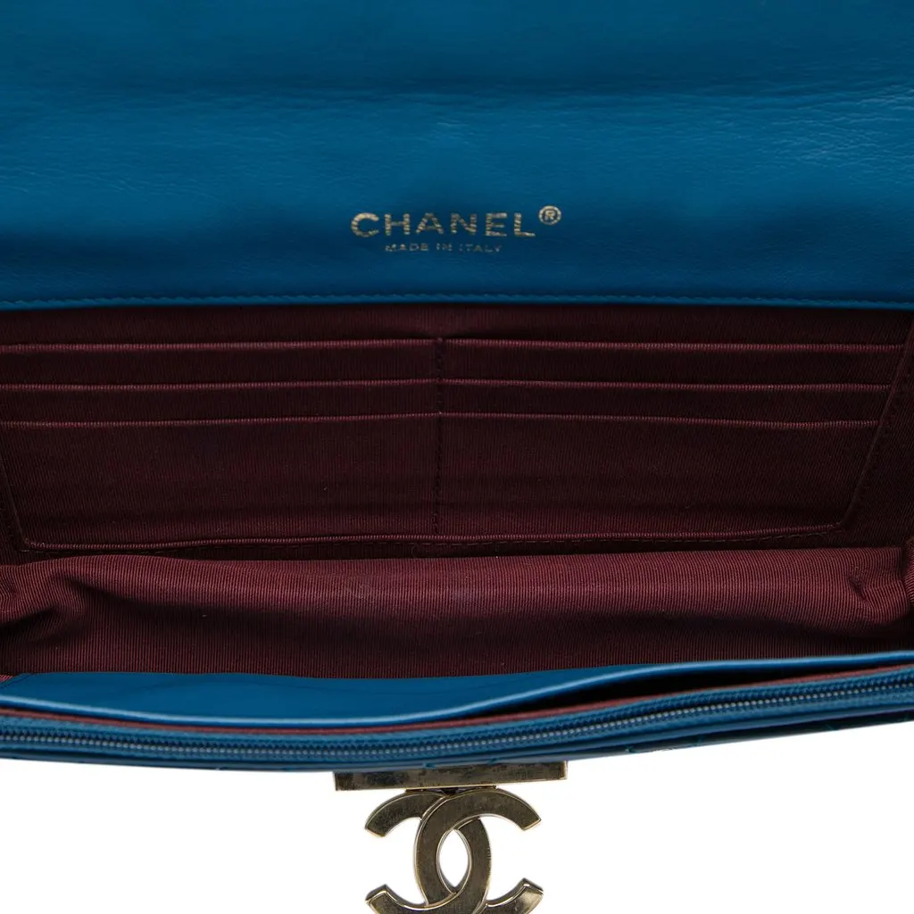 Chanel Quilted Patent Golden Class East West Wallet on Chain Blue Leather Very good - Model View