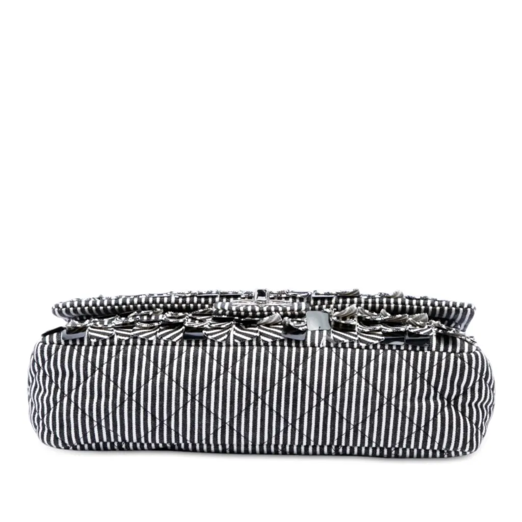 Chanel Medium Classic Canvas Sequin Stripes Double Flap Black Very good - Inside View