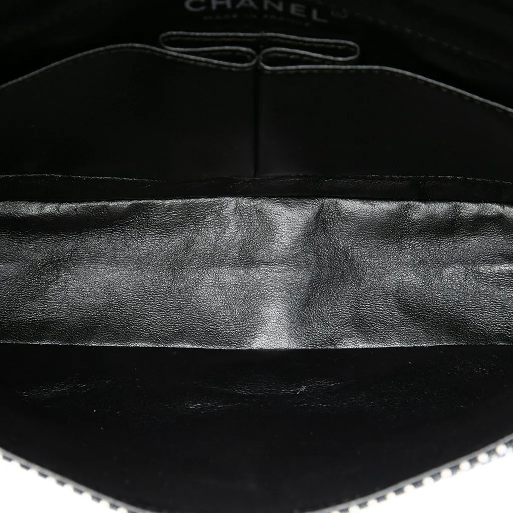 Chanel Medium Classic Canvas Sequin Stripes Double Flap Black Very good - Model View