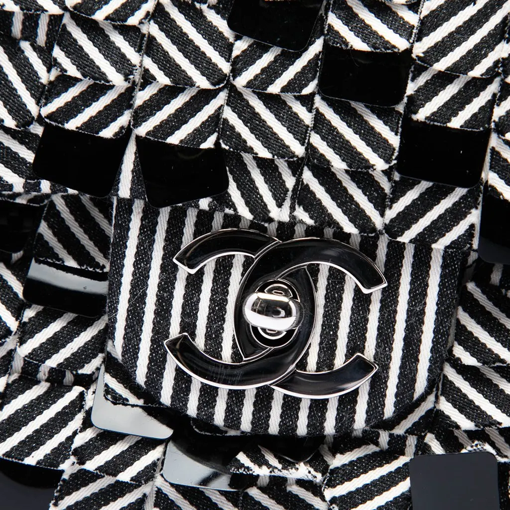 Chanel Medium Classic Canvas Sequin Stripes Double Flap Black Very good - Box View