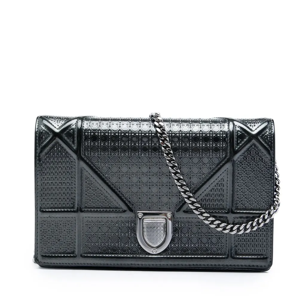 Dior Metallic Patent Microcannage Diorama Wallet on Chain Black Leather Very good - Front View