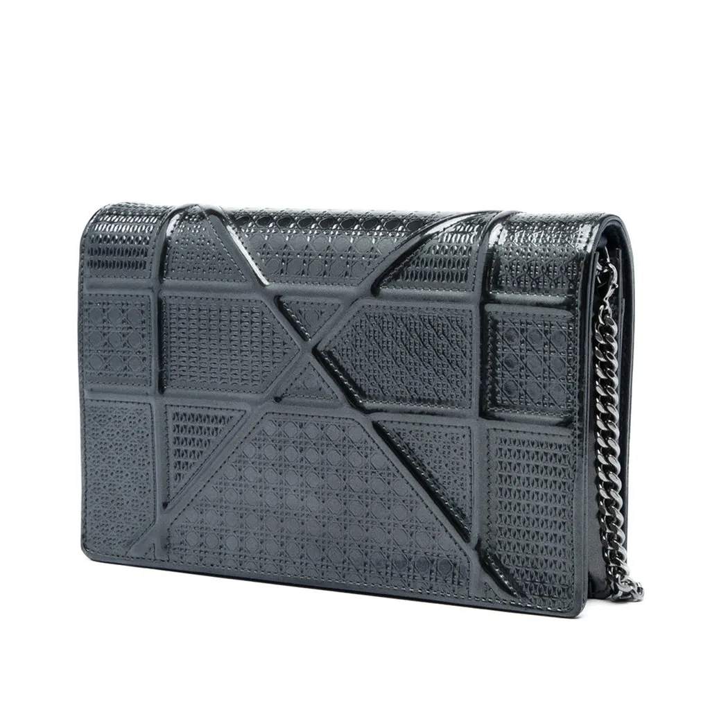Dior Metallic Patent Microcannage Diorama Wallet on Chain Black Leather Very good - Back View
