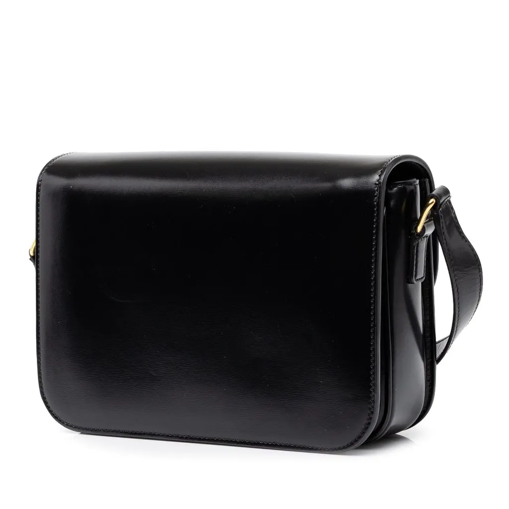 Celine Classique Shiny Calfskin Triomphe Crossbody Black Leather Very good - Back View