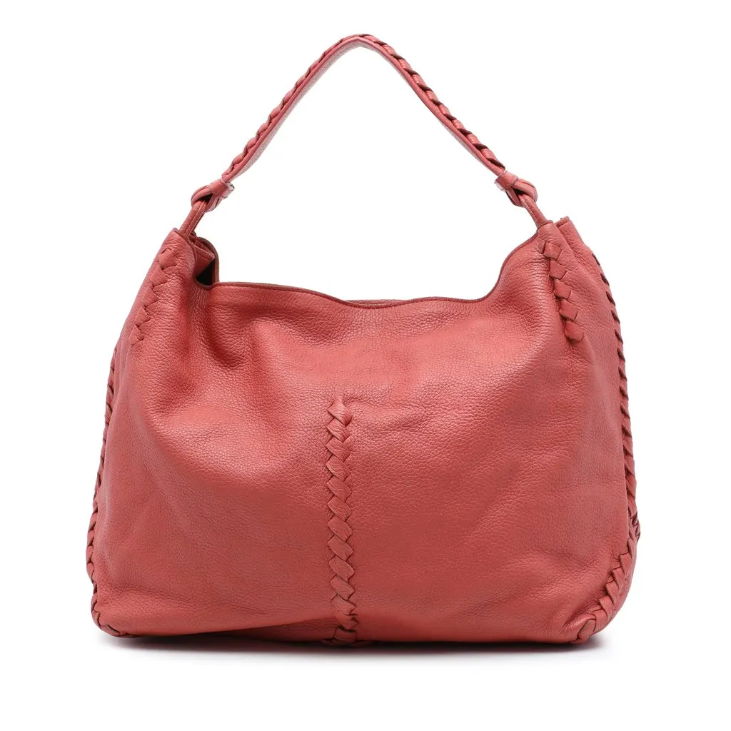 Bottega Veneta Large Intrecciato Trimmed Washed Cervo Deerskin Hobo Red Leather Very good - Front View