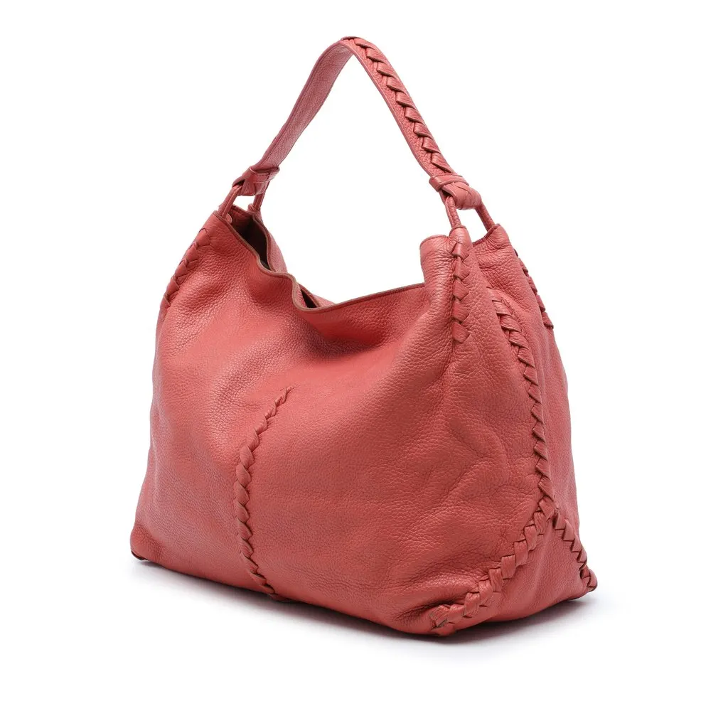 Bottega Veneta Large Intrecciato Trimmed Washed Cervo Deerskin Hobo Red Leather Very good - Back View