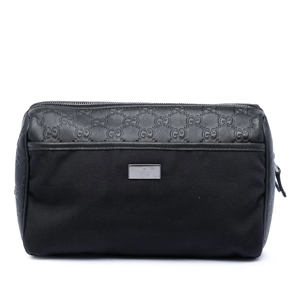 Gucci Guccissima Trimmed Nylon Clutch Black Very good - Front View