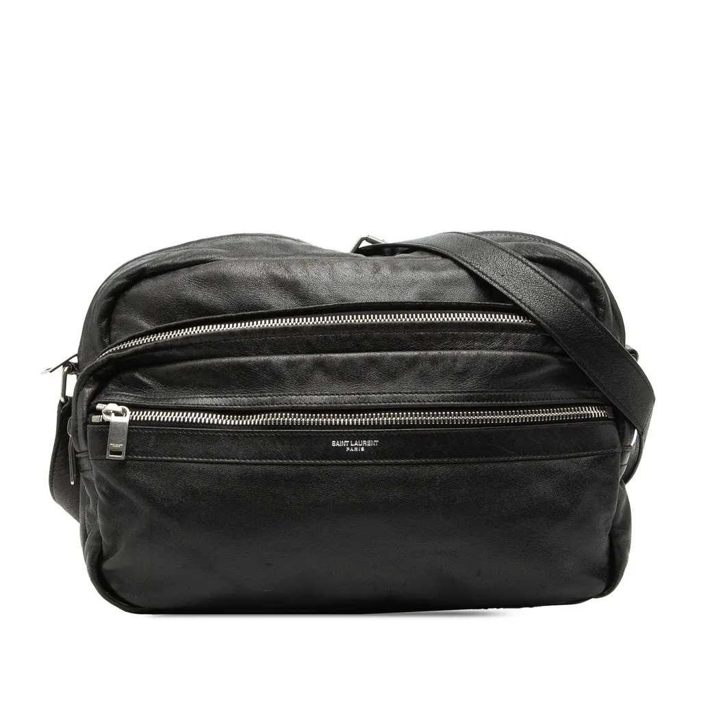Saint Laurent Lambskin Sid Messenger Bag Black Leather Good - Front View
