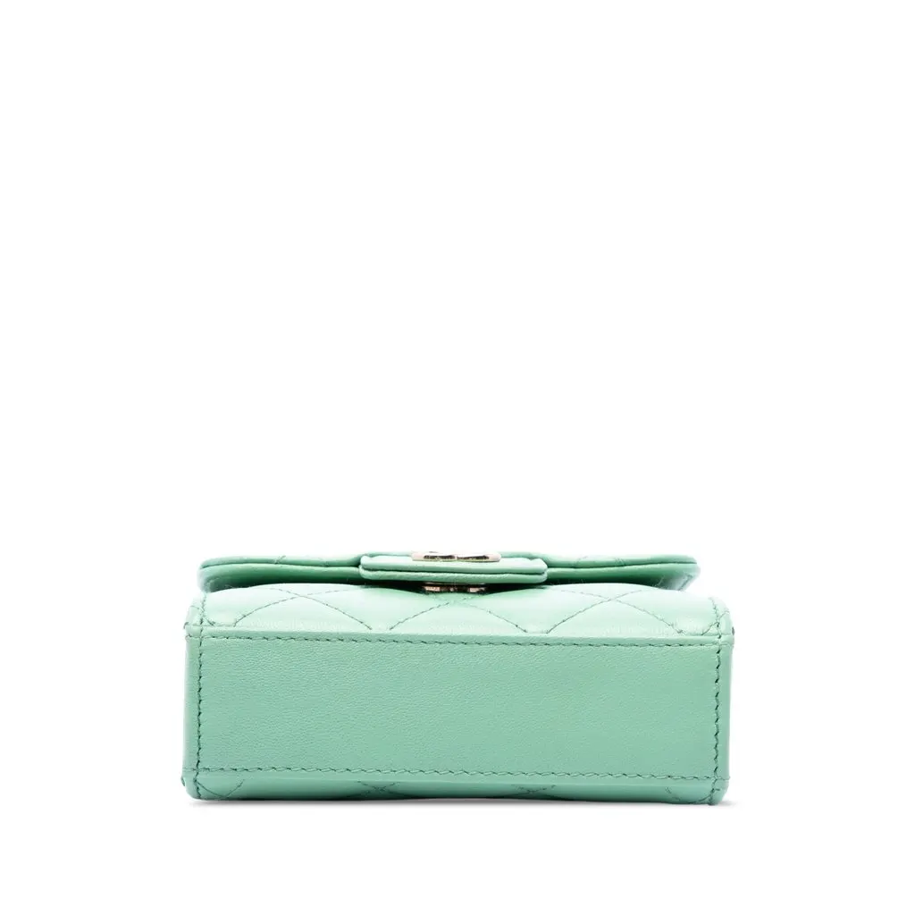 Chanel CC Quilted Lambskin Top Handle Flap Coin Purse with Chain Green Leather Very good - Inside View