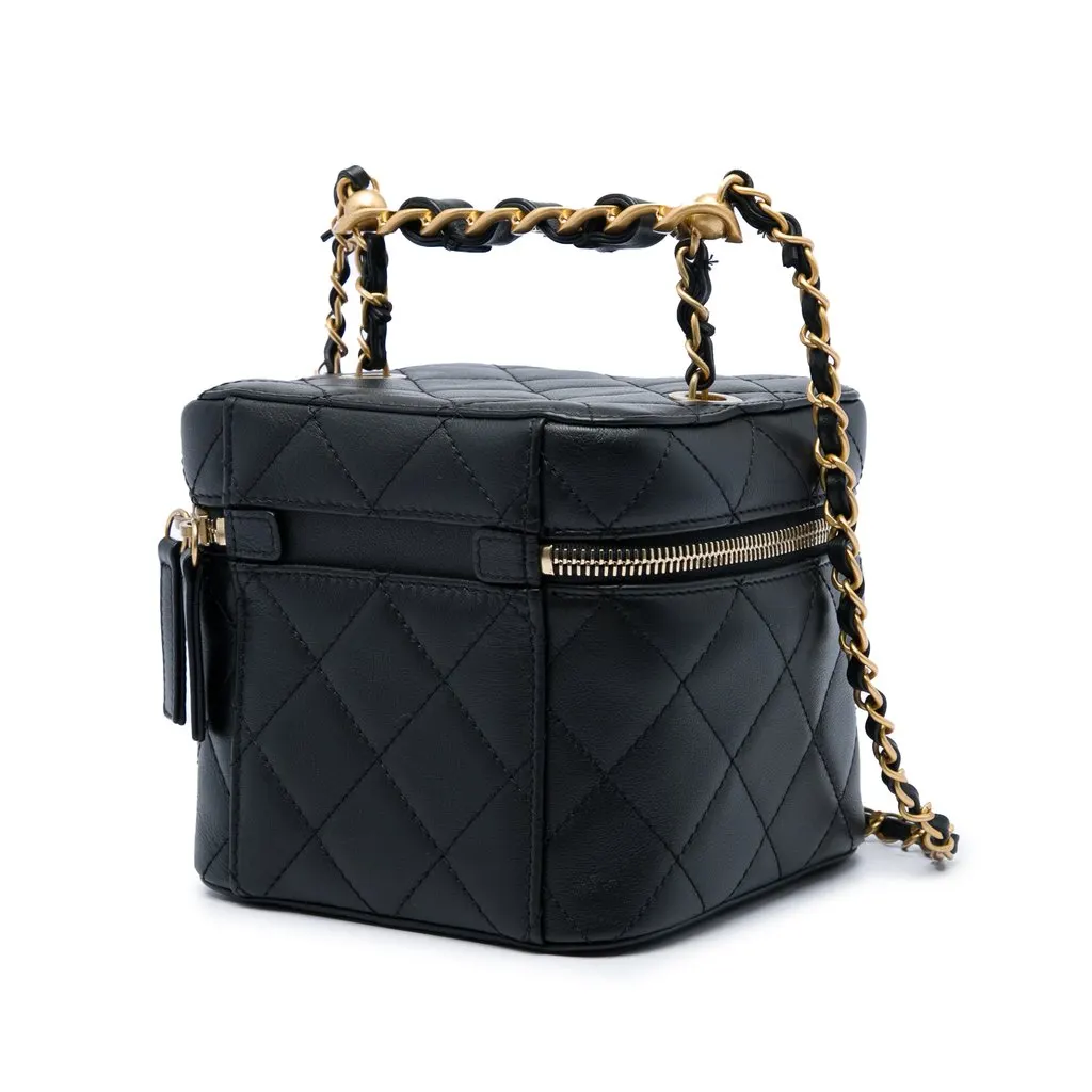 Chanel Small Quilted Calfskin Chain Bar Vanity Case with Chain Black Leather Very good - Back View