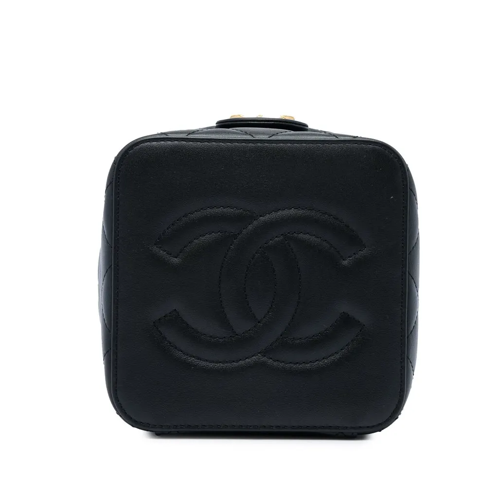 Chanel Small Quilted Calfskin Chain Bar Vanity Case with Chain Black Leather Very good - Inside View