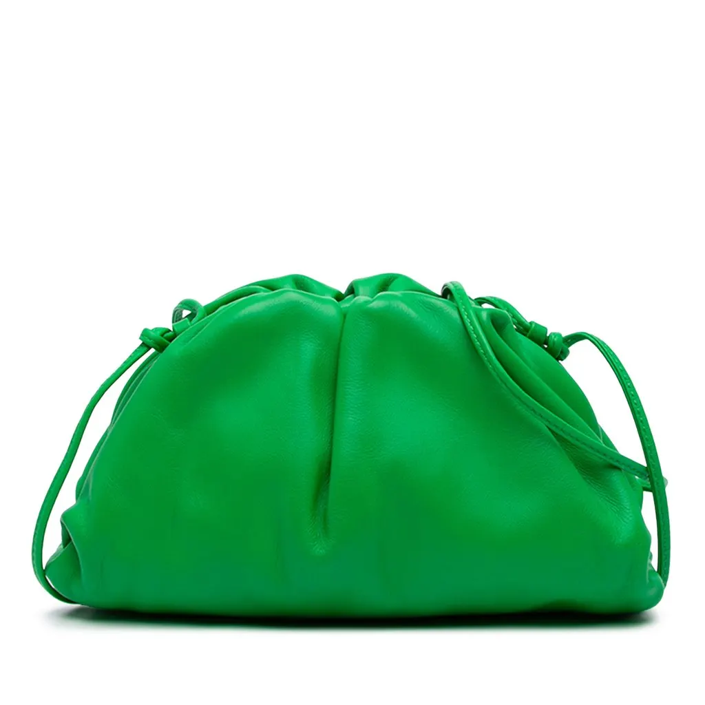 Bottega Veneta Lambskin The Mini Pouch Crossbody Green Leather Never worn - Front View