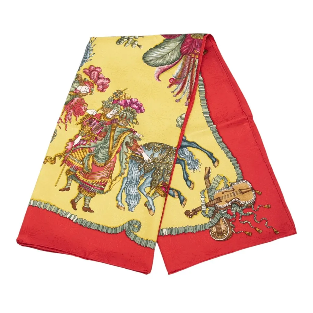 Hermès Les Fetes du Roi Soleil Silk Scarf 90 Yellow Silk Never worn - Front View