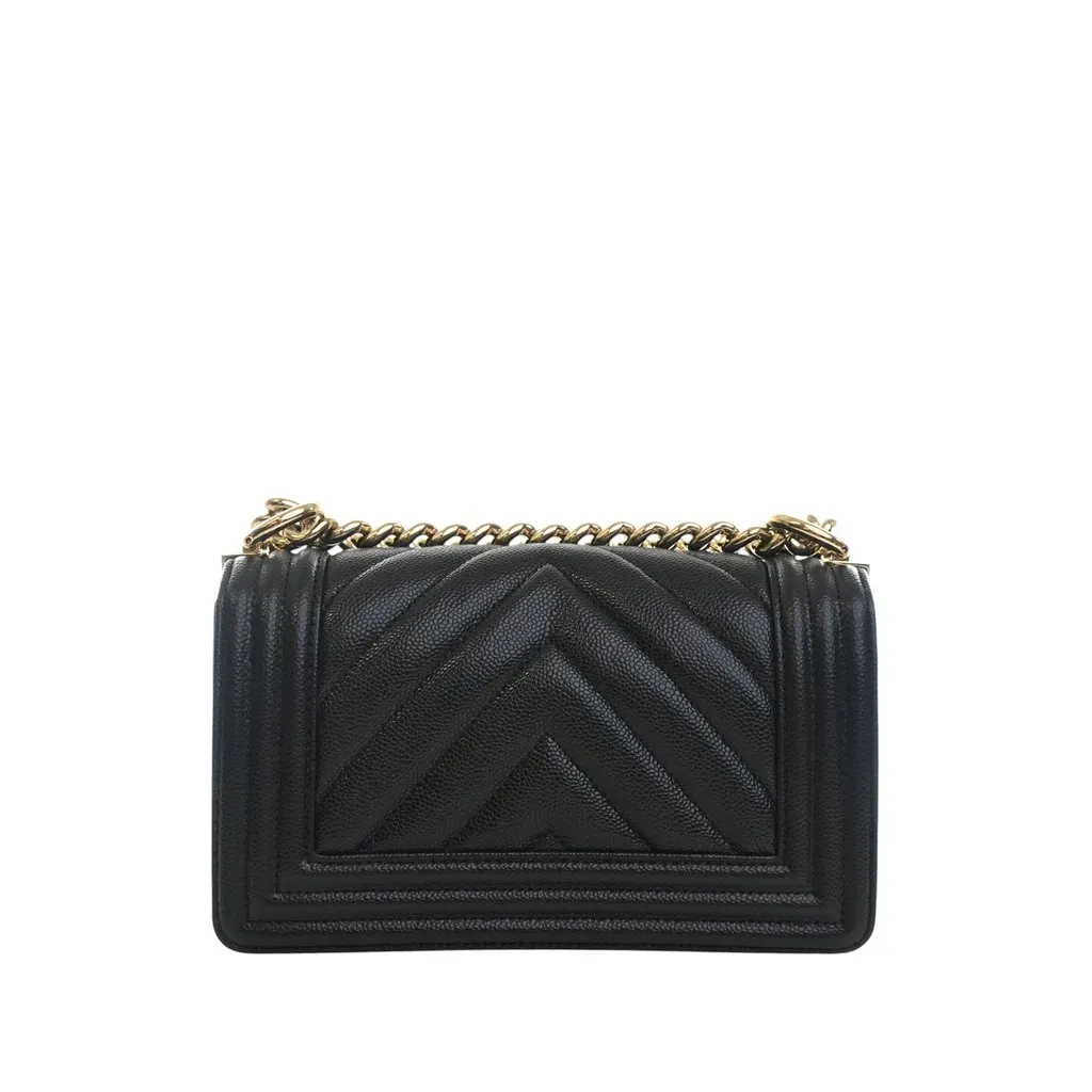 Chanel Small Chevron Caviar Boy Flap Black Leather Very good - Back View