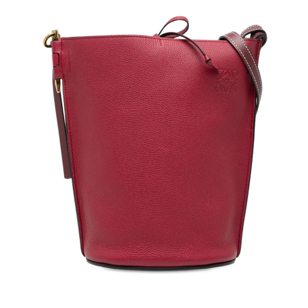 LOEWE Leather Anagram Gate Bucket Bag Red Leather Very good - Front View