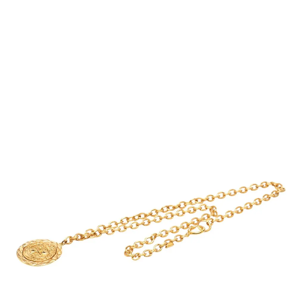 Chanel CC Gold Plated Medallion Lion Crest Pendant Necklace Gold Metal Very good - Front View