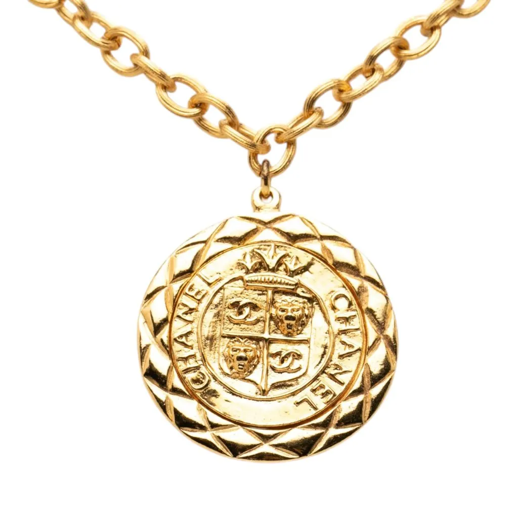 Chanel CC Gold Plated Medallion Lion Crest Pendant Necklace Gold Metal Very good - Back View